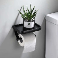 Aluminium Toilet Paper Holder Black Roll Paper Holder Toilet Paper cket Shelf Hooks Bathroom Accessories