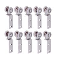 ▣ 10Pcs Bend Pipe Metal Bearing Pulley Block with Two Plastic Wheel for Sliding Door Window Cabinet