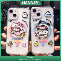 HANNEY สำหรับ iPhone 15 14 13 12 11 Pro Max Plus เคสโทรศัพท์การ์ตูนน่ารักลายสาวน้อยมีความสุขน่ารักเคสซิลิโคนนิ่มเคสชาร์จไร้สาย Magsafe ปกหลัง CPH-01