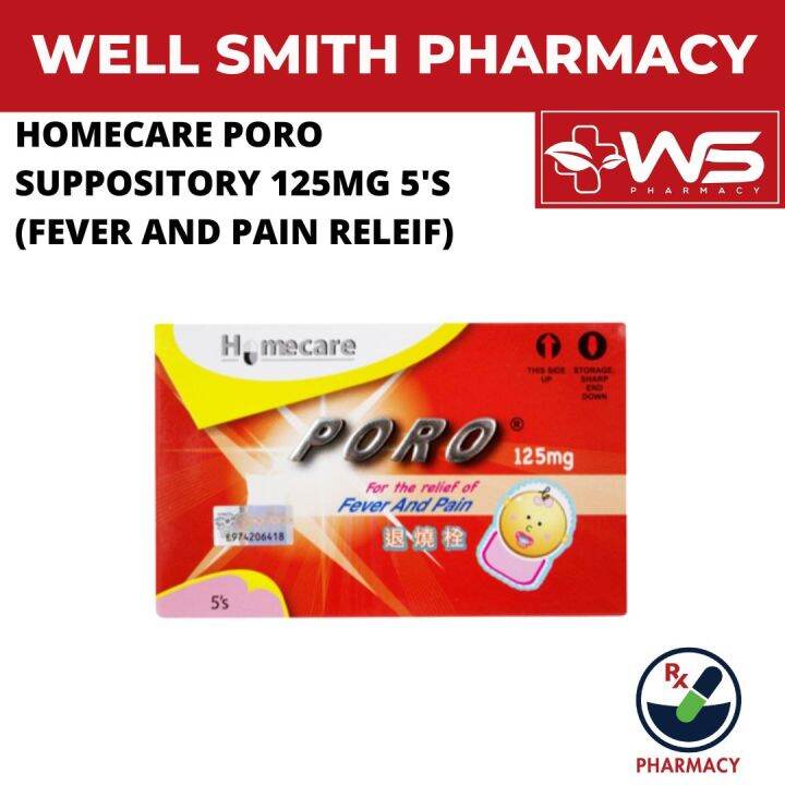 HOMECARE PORO SUPPOSITORY 125MG/250MG 5'S (FEVER AND PAIN RELEIF) Lazada