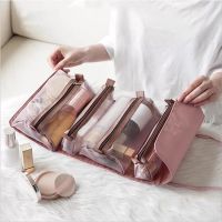 Cosmetic Organizer Bag Portable Travel Waterproof Makeup Bags Toiletries Storage Bags Foldable Mesh Separable Cosmetics Pouch