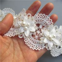 [HOT!] 10x 6x5cm White Polyester Pearl Flowers Embroidered Lace Trim Ribbon Applique DIY Manual Sewing Supplies Craft Decoration