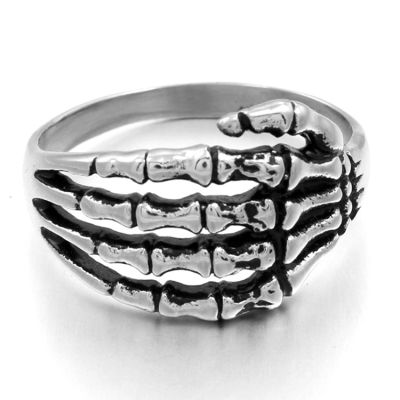 แหวนเหล็กไทเทเนียมถุงมือโครงกระดูกโครงร่างวินเทจแหวนสแตนเลสพังค์ผู้ชาย