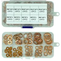 ❦ 100Pcs Copper Washer Gasket Nut And Bolt Set Flat Ring Seal Assortment Kit With Box M4/M5/M6/M8/M10/M12/M14 For Sump Plugs