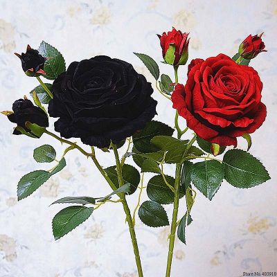 【cw】 Luxury black rose branch VelvetArtificial flowersgift wedding flowersdecoration roses flores 【hot】
