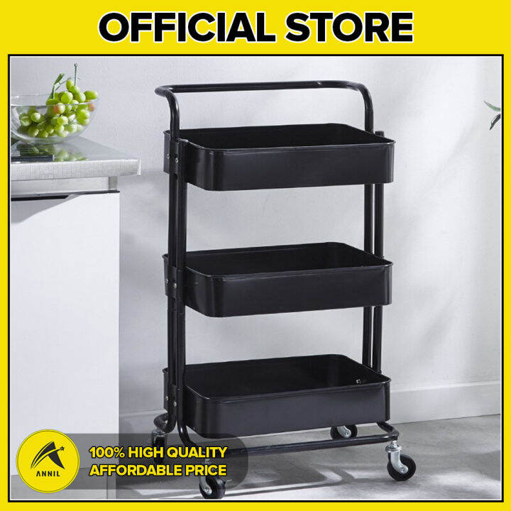 Annil 3Tier Black Kitchen Utility Trolley Cart Shelf Storage Rack