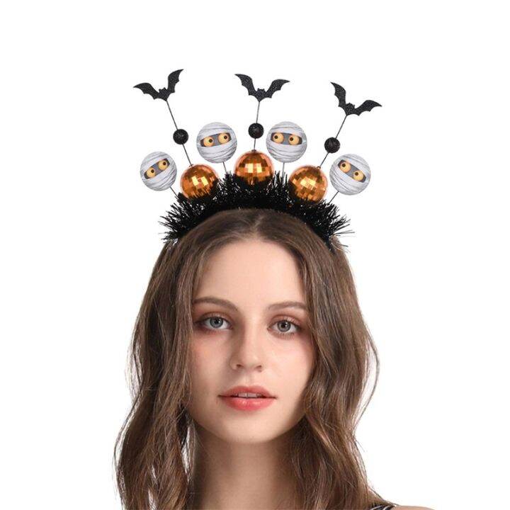 Pickmine 2023 new Halloween Headbands Gothic Bat Disco Ball Hair Hoop