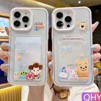 Qhy - เคสโทรศัพท์มือถือแบบใส หนา กันกระแทก ลายการ์ตูนหมูน่ารัก พร้อมช่องใส่บัตร สําหรับ iphone 6s 7 8 plus XR 11 12 14 13 pro max 2 in 1