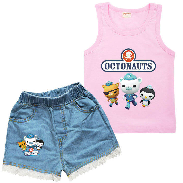 the-octonauts-สาวถังกางเกงขาสั้นผ้ายีนส์ชุดผ้าฝ้ายแขนกุดการ์ตูนเสื้อยืดลูกไม้กางเกง2ชิ้นชุดฤดูร้อนเด็กเสื้อผ้าสูท8776