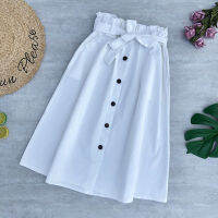 Autumn Elegant Skirts Womens Elastic Waist Buttons Bow Stretched Skirt With Pocket Female Solid Color Skirt