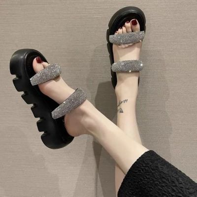 Woodpecker Net Fashion Slippers Womens Outerwear 2023  new Thick-soled All-match Lazy Flip-flops