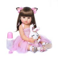 Bebes Doll With 55Cm Reborn Toddler Girl Pink Princess Baty Toy Very Soft Full Body Silicone Girl Doll