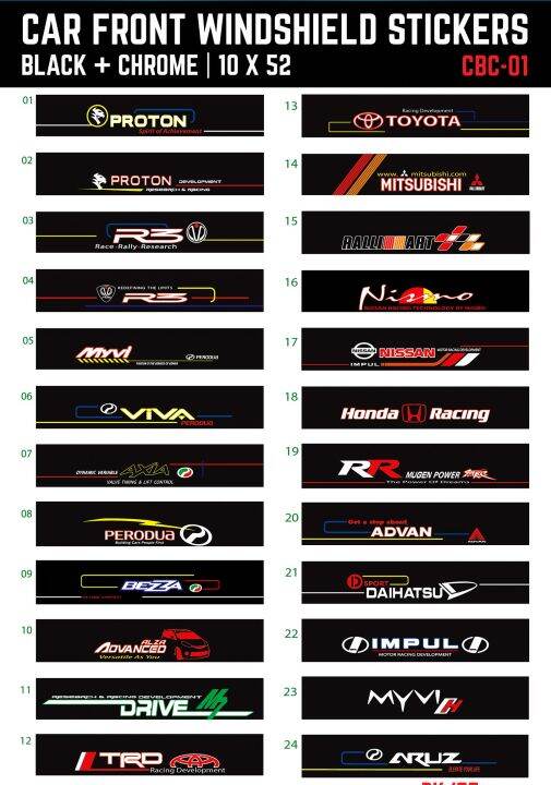 CAR FRONT WINDSHIELD STICKER (BLACK+CHROME) Lazada