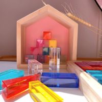 Infant Building Blocks Acrylic Insert Toys Wooden Transparent Colorful Learning Educational Construction Building Blocks Toys