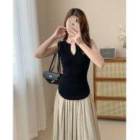 【HOT】▽ 2023 Neck Wrapping V-neck Design Pleated Half Skirt Waist Hip Covering Suit/S-M-L