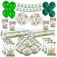 【JIU YU】۞  Conjunto de talheres descartáveis para crianças Safari Party Decoration Birthday Party Decor Selva Decor Baby Shower Girls Birthday Party Supplies