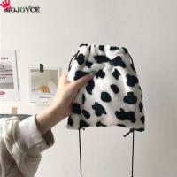 【CW】Women Girl Drawstring Shoulder Small Pouch Fashion Exquisite Shopping Bag Mini Cow Milk Printed Plush Crossbody Bags