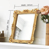 Cuife Nordic Resin Rectangular Large Gold Mirror Vintage Home Decor Table Standing Mirror Wall Hanging Bedroom Make-up Mirror