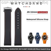 ☃❇สายนาฬิกาข้อมือยางซิลิโคนเนื้อนิ่ม20/22มม. สำหรับสาย Omega สำหรับ SEAMASTER 300 PLANET OCEAN 600 Moon Swatch สำหรับตะขอแบบพับ AT150