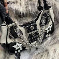 New Luxury Black White Matching Messengers Bags Spicy Girl Fashion Crossbody Bag Y2k Metal Chain Punk  Shoulder Bags For Women