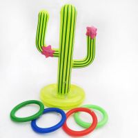 1 Set Inflatable Cactus  Swimming Pool Ring Toss Games Pool Toys With 4 Ring Summer Family Outdoor Party Game for Kids Adults