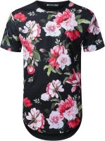 URBANTOPS Mens Hipster Hip Hop Paradise Floral Longline T-Shirt