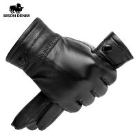 BISON DENIM Men Genuine Sheepskin Leather s Windproof Thermal Warm Touchscreen Winter Warm Mittens S002