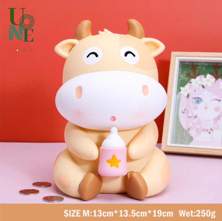 uonehome-พร้อมส่ง-h123-กระปุกออมสินน้องวัวโนมิน่ารัก-แบบเปิดได้-วัสดุไวนิล-ของขวัญวันเกิด-ของขวัญ-ของแต่งบ้านแบบน่ารัก