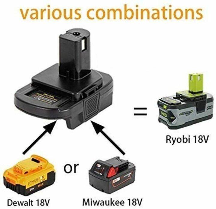 ตัวแปลงแบตเตอรี่-dm18rl-สำหรับ-dewalt-สำหรับมิลวอกีแปลงเป็นแบตเตอรี่ลิเธียมไอออน20v-18v-สำหรับแบตเตอรี่-p108-abp1801พอร์ต-usb-ของ-ryobi-18v