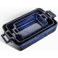 าดอบเซรามิกชุดจานอบสี่เหลี่ยมผืนผ้า Ceramic Bakeware Set, 3 PCS Porcelain Rectangular Baking Dish, Baking Pan Lasagna Pans Casserole Dish Set , 15 x 8.5 Inches