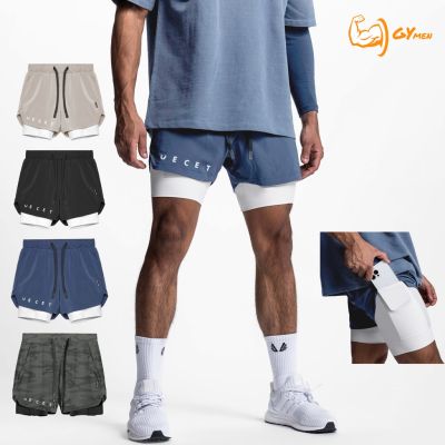 [GYMen]  ผู้ชายกีฬาออกกำลังกายกางเกงขาสั้น  shortsขาห้าส่วน สองชั้น ระบายอากาศ แห้งเร็ว เหมาะกับการเล่นบาสเก็ตบอล ฟิตเนส วิ่ง ฤดูร้อน สําหรับผู้ชาย