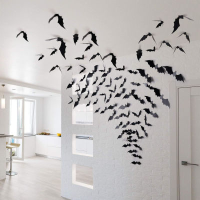 3D Black Scary Bat Stickers DIY Party Black Bats PET Wall Decal Stickers for Creepy Home Decor