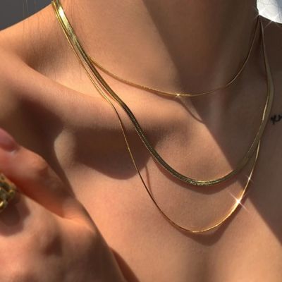 Stainless Steel Snake Blade Necklace Golden Flat Chain Jewelry Gift DIY Findings Accessories Headbands