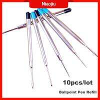 NIAOJIU 10PCS/LOT 0.5mm ร้อน อุปกรณ์เครื่องเขียน ลายเซ็น แกนกลางปลายปากกา ปากกาลูกลื่นแบบเติม โลหะ หมึกสีน้ำเงิน/ดำ