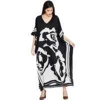 --D0512 Europe and the United States polyester black and white printing beach blouse plus-size robes on holiday waste their shirt bikini smock