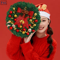 FAL Christmas Welcome Sign Lighting Wreath Classic Seasonal Front Door Decor Round Xmas Party Dress Up Ornament 30cm