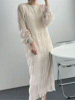 【YF】 Dresses for Women 2023 New Summer Fashion Elegant Party Long O-Neck Sleeved Streetwear Vintage Dress Solid Robe