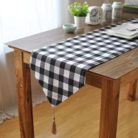 HelloYoung Black and White Plaid Table Runners with Tassels Nordic Table Cloth Room Decoration Simple Europe Style Dining Table Cover T273