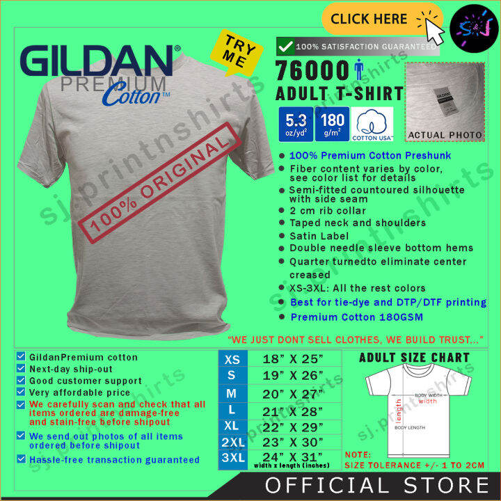 Gildan Premium Cotton 76000 Plain T-Shirt (Ash Gray) | Lazada PH