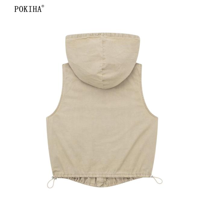 pokiha-แฟชั่นผู้หญิงที่มี-drawstrings-คลุมด้วยผ้าตัดเสื้อวินเทจแขนกุดด้านหน้าซิปหญิงเสื้อเก๋ท็อปส์