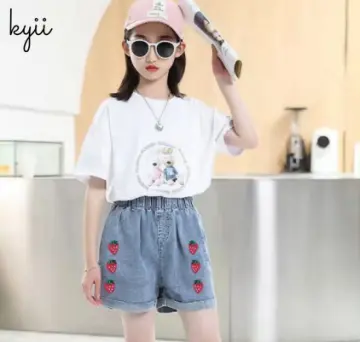 3-13 Years Kids Girl Shorts Summer Heart Print Denim Short Pants