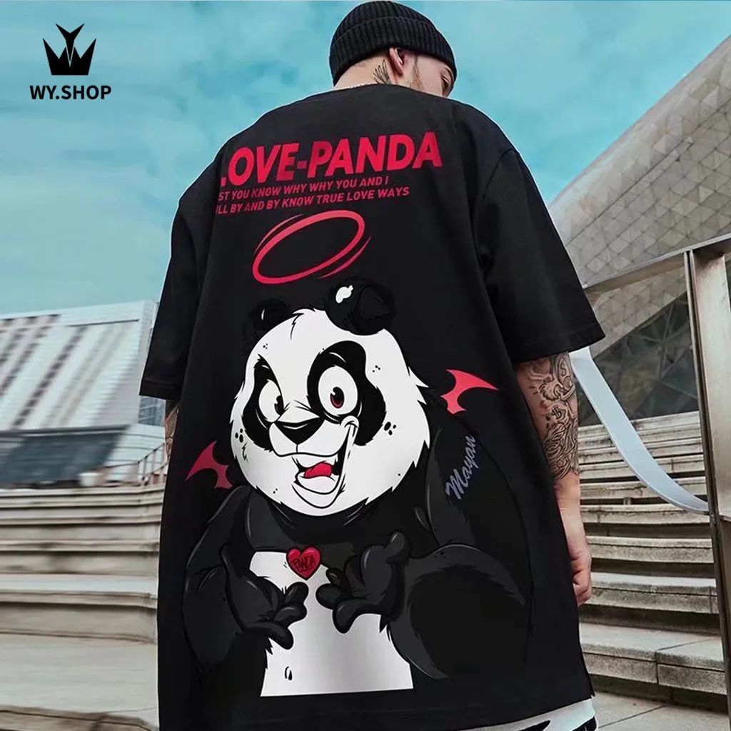 T shirt evil cute panda print hip hop loose trendy high street couple short  sleeves. | Lazada PH