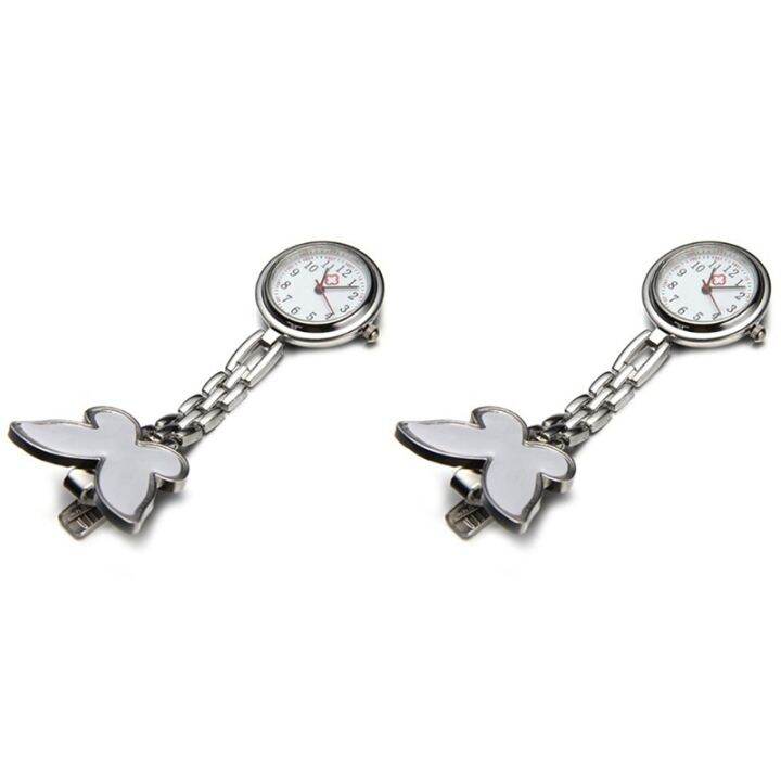 2X Nurses Clock Heart Rate Monitor Pocket Watch Quartz Butterfly Motive