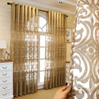 【YD】 Europe Gold Embroidery Tulle Curtains for Room Semi-Sheer Voile Door Window Drapes ZH431H