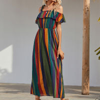 2022 Summer Collection Women Clothing Boho Vacation Striped Color Block Sleeveless A Line Cami Midi Dress