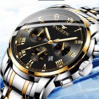 Roman Calendar Mens Calendar Fashion Casual Business Watch Ultra-thin Waterproof Explosion Model Black Steel Band Quartz Watch