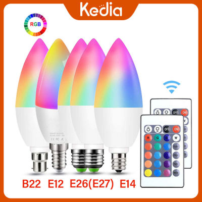 3W LED Candle Smart Bulb Indoor Neon Sign RGB E12E14E26E27B22 Light Bulbs Remote Control Dimmable Lamp Home Lighting Decor
