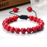 【YF】✘卐  Stone Braided Rope Bangles Helmet 8MM Beads Men Jewelry Gifts