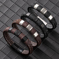 สร้อยข้อมือหนังแท้ Pu ทอ Simple Magnetic Clasp Casual Charm สำหรับเพื่อนผู้ชายอุปกรณ์เสริม Pulsera Hombre สร้อยข้อมือผู้ชาย China 2023เงินวาดเครื่องประดับ