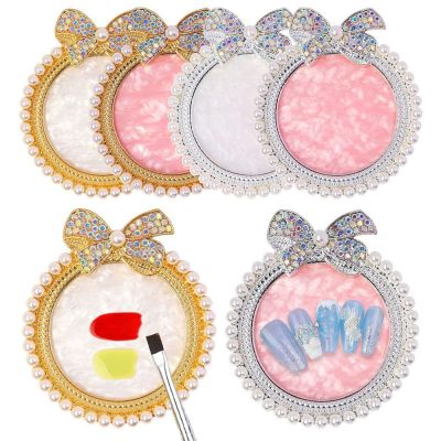 New Nail Art Palettes Resin Agate Stone Big Bow Pearls Diamonds Nail Art Gel Mixing Polish Pad Display Shelf Manicure Plate Tips